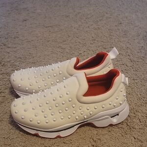 Studded Cream And Red Sneakers